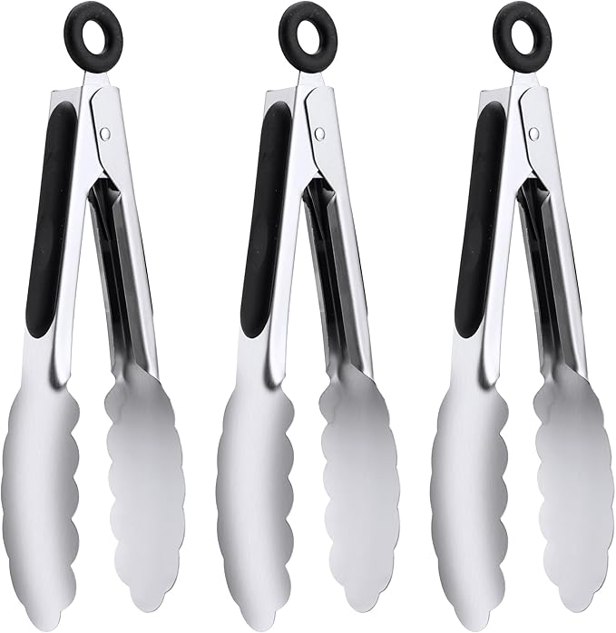 7" Small Kitchen Tongs Set of 3, Stainless Steel Ice Tongs Food Tongs, Mini Serving Tongs for Appetizers, Salad, Buffet (7", 3PCS) | Ice Bucket Tongs | For Salad/Buffet | Heat-Resistant | Dishwasher Safe