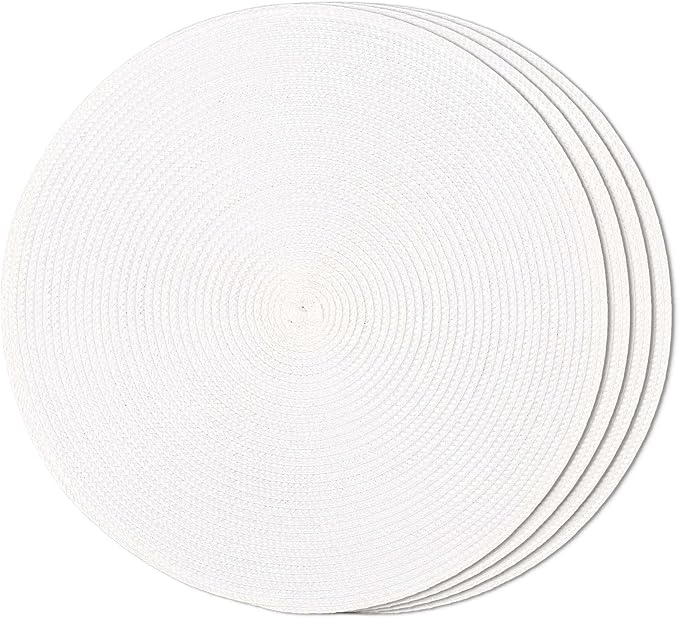 FunWheat Round Braided Placemats Set of 4 Table Mats for Dining Tables Woven Washable Non-Slip Place mats 15inch (White, 4pcs)