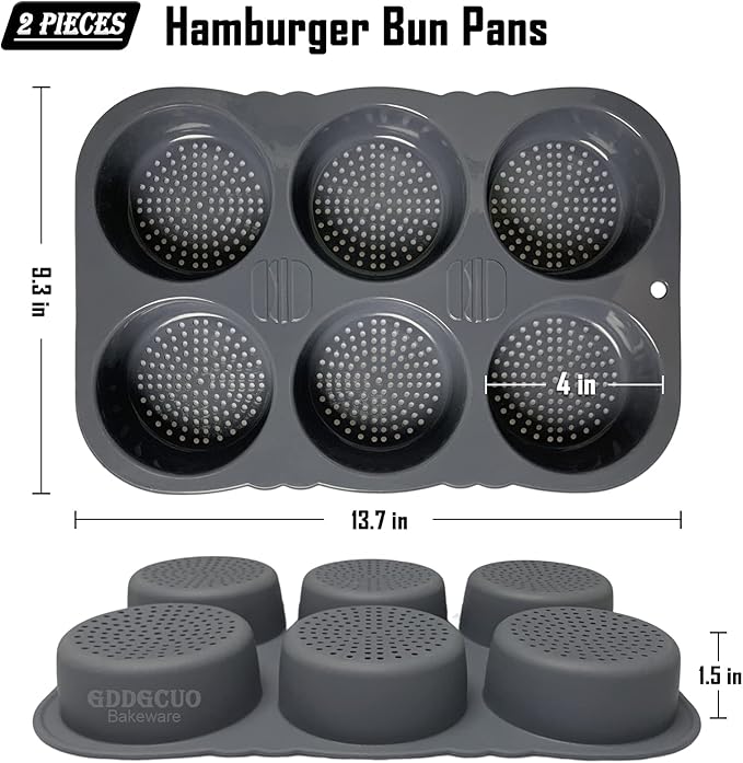 Hamburger Bun Pan, 4 Inch Silicone Hamburger Bun Mold, 6 Cup Big Baking Pan for Homemade Hamburger Buns, Dishwasher Safe