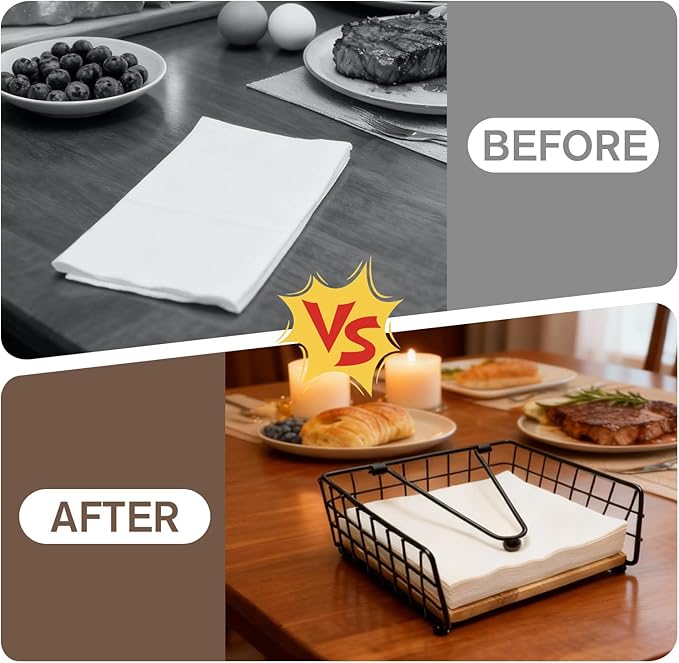 Napkin Holder for Table, Farmhouse Wooden Napkin Holder with Weighted Arm Iron Ball, Vintage Decor for Kitchen Countertop Bar Restaurant Indoor Home (Black Iron with Wood)