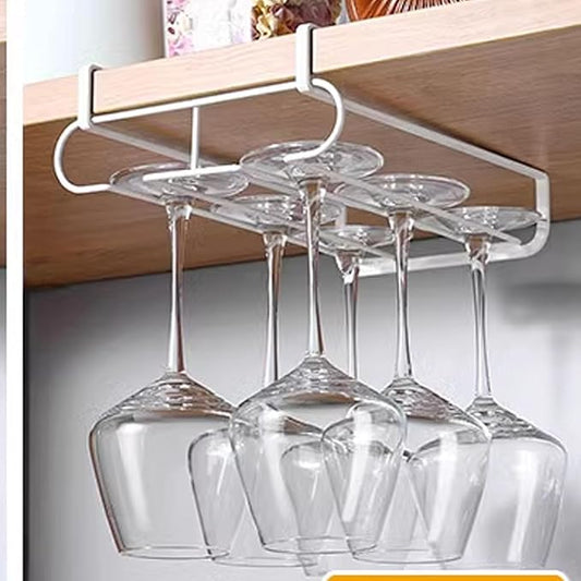 AYNEFY Kitchen Bars Restaurants 2 Rows Stemware Wine Glass Holder Under Cabinet Hanging Storage Organizer For Shelf Kitchen Decorations Wine Glasses Storage Hanger Metal Kitchen
