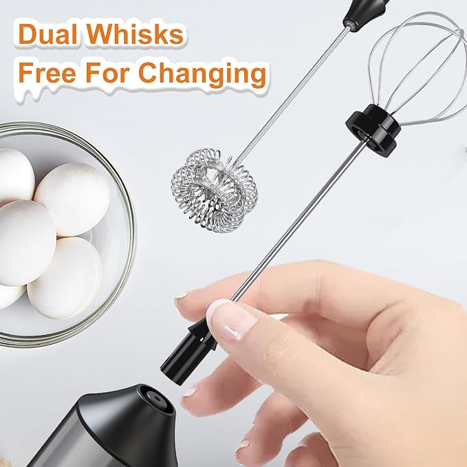 SOUTHMAN Milk Frother Handheld Foamer with Stainless Steel Stand, 3 Speeds Control, Electric Milk Frother Rechargeable Coffee Whisk, Drink Mixer for Latte, Cappuccino