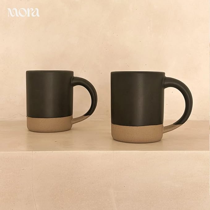 MORA Medium Mugs Set of 4, 16oz Ceramic Pottery Latte Mugs/Coffee Cups - Microwave and Dishwasher Safe - Liquorice