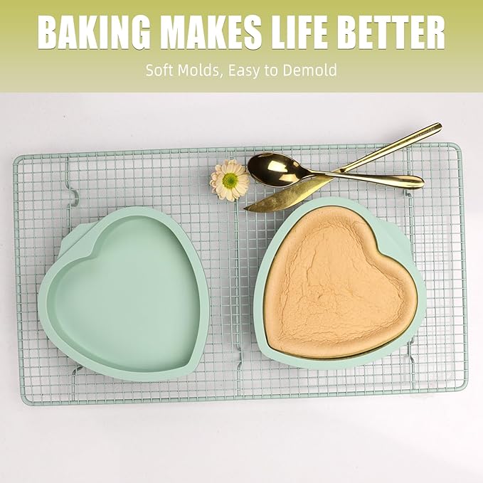 QELEG 4Pcs Heart Shaped Cake Pans,6 inch Silicone Pancake Mold,layer Cake Pan Sets for Jumbo Whoopie Pie, Vegetable Pancakes, Taco Shells, Pizza Crust, Omelet, and Resin Craft(Heart)