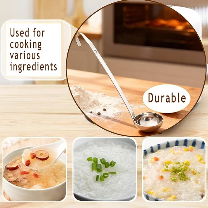 Markeny 4 Pieces Stainless Steel Soup Ladle Metal Handle Ladle with Pouring Rim,1oz/2oz/3oz/4oz Set Ladles for Cooking Soup Sauce
