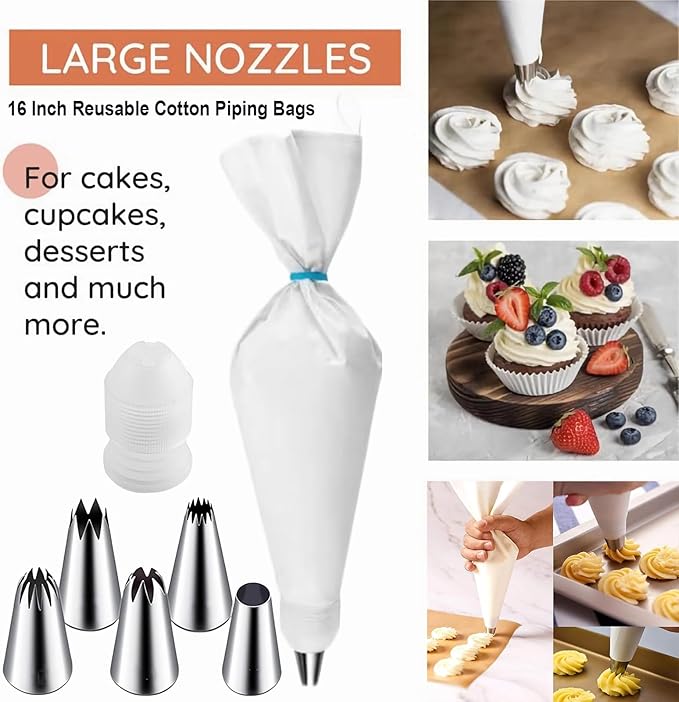 17 Pcs Reusable Piping Bags and Tips Set, Professional Cake Decorating Supplies with Standard Couplers and Silicone Rings, Frosting Baking Tools for Cupcake and Cookie Icing Decoration