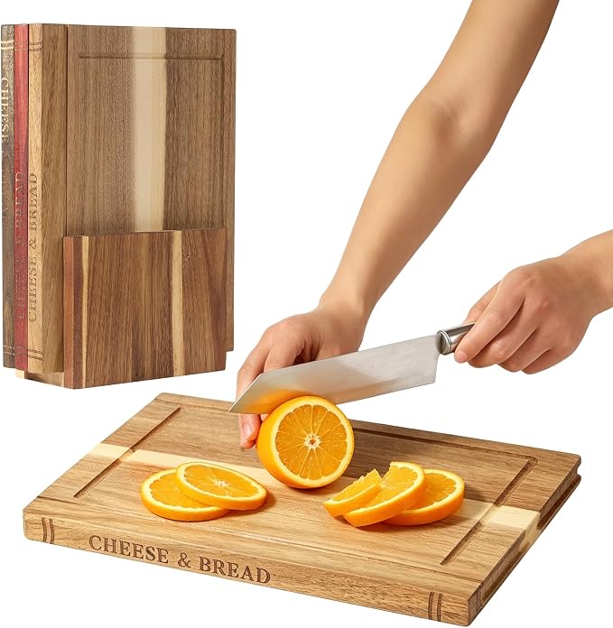 Book Cutting Boards Set,Wood Book Style Cutting Boards With Stand,Wooden Cutting Boards That Look Like Books For Kitchen