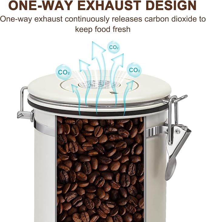 1.2L Airtight Vacuum Coffee Canister, Stainless Steel Storage Container for Coffee Beans and Grounds with Scoop.Suitable for coffee powder, coffee beans, rice, tea leaves, sugar, flour, and grains