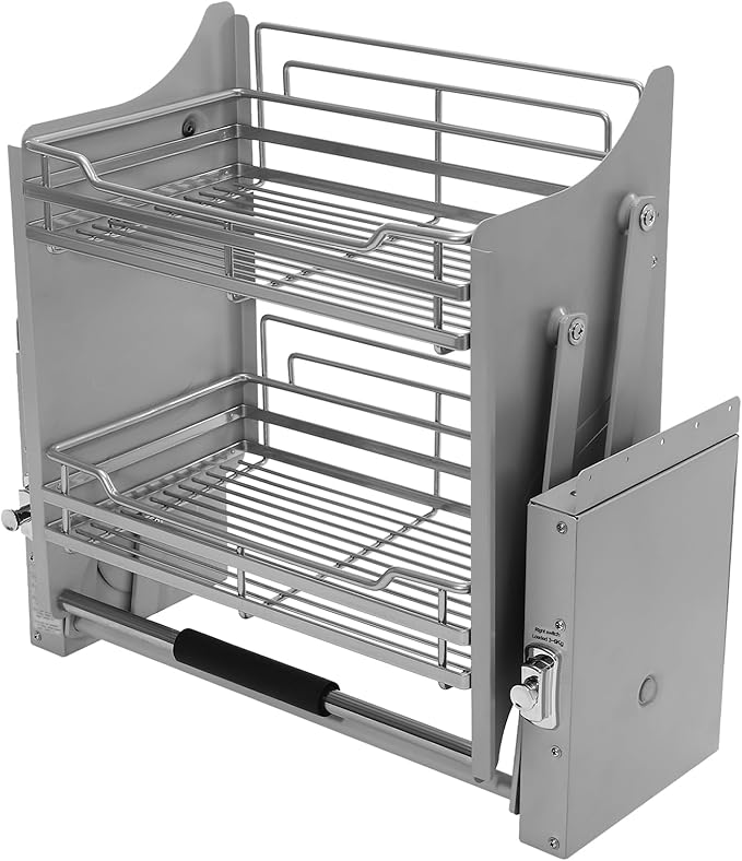 Cabinet Pull-Down Shelf, Pull-Down Dish Rack, 2-Tier Pull down Shelf Organizer for Kitchens Bars Cafes & Storage Rooms