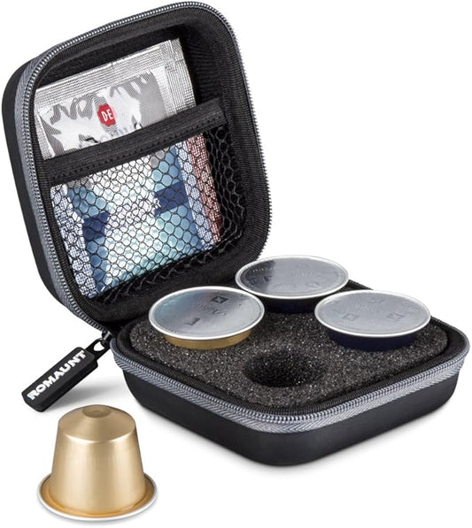 Protective Carrying Case For Nespresso & Compatible Capsules Portable Espresso Maker Coffee Pod Holder PU Material Hard Shell Portable Grey(Holds 4 Pods)