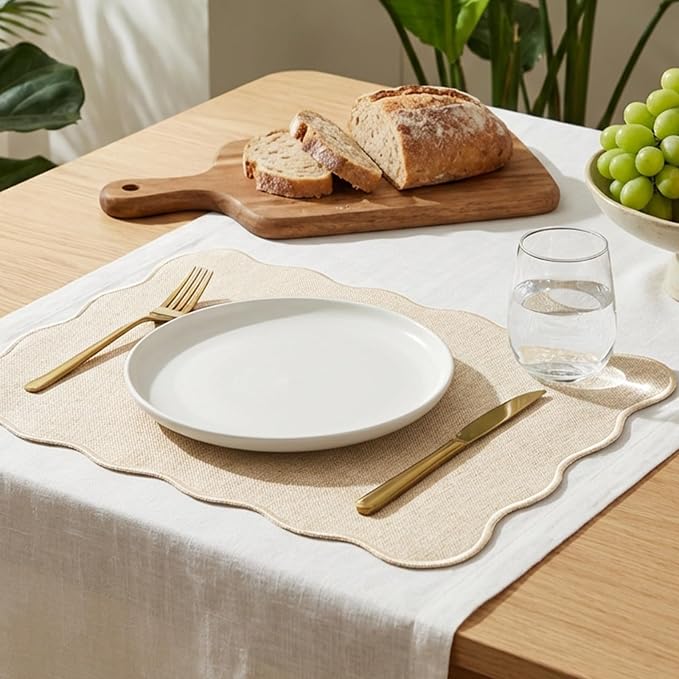 AHHFSMEI Faux Linen Placemats Set of 6 Heat Resistant Non-Slip Stain Proof Table Mats for Kitchen Dining Elegant Decor Place Mats (Beige)