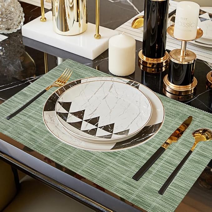 PIGCHCY Countryside Placemats Set of 4 Woven Heat Resistant Placemats Washable Easy to Clean Table Mats for Dining Room and Decor (Pear Green)
