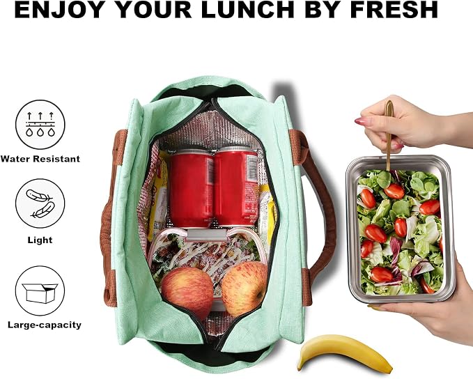Joymee Insulated Lunch Bag For Women Reusable Lunch Box - Heather Teal | Spacious Storage, Bottle Holder & Pockets, Leakproof Insulated, for Work, Travel, Picnic, Daily Use, for Adult