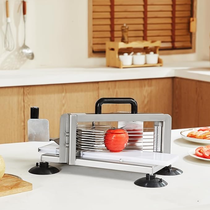 VEVOR Commercial Tomato Slicer, 3/16 inch Tomato Cutter Slicer, Stainless Steel Heavy Duty Tomato Slicer Machine, Manual Tomato Slicer with Non-slip Feet, for Cutting Tomatoes, Cucumbers, Bananas