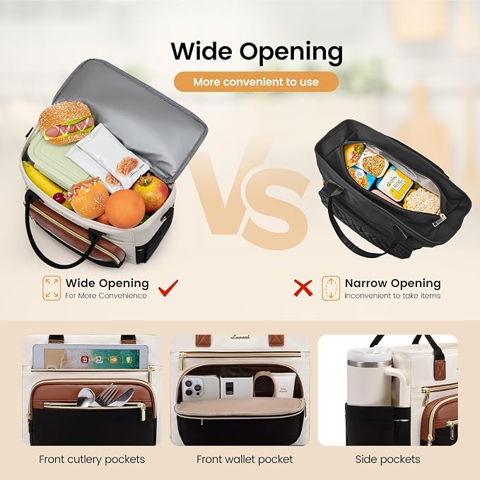 LOVEVOOK Insulated Lunch Bag Women,Wide Opening Adult Lunch Box Women with Cup Holder,Large Leakproof Cooler Bag for Work Picnic Beach Family College Mom,Lunch Teacher Tote Bag for Gift