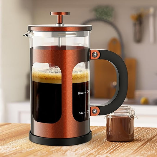 Veken French Press Coffee Maker,No Plastic Touches Cafe,21oz 0.6L Small Pot | Heat Resistant Thickened Borosilicate Glass Stainless Steel Brewer, Single Serve for Kitchen,Travel,Camping,Tea,Gifts, Copper