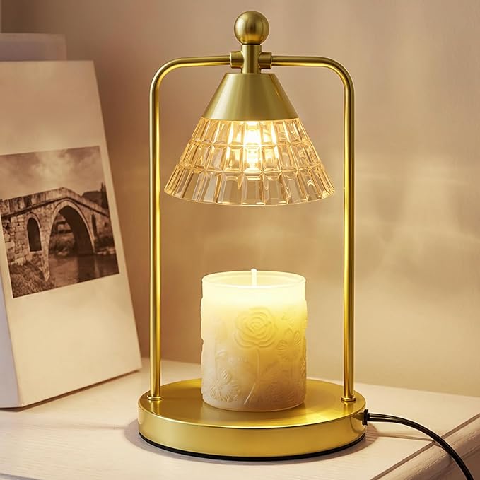 Candle Warmer Lamp with Timer Dimmer, Electric Wax Melt Warmer Lamp for Jar Candles Lights, Candle Lamp Warmer with 2 Bulbs, Birthday Gifts for Women, House Warming Gifts New Home Decor, Gold