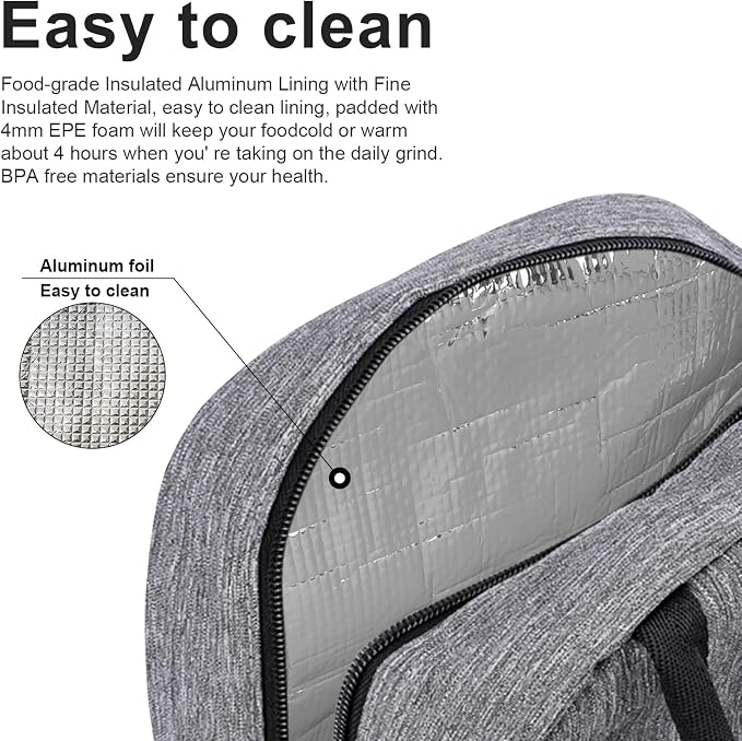 BALORAY Lunch Bag for Women Men Insulated Lunch Box for Adult Reusable Lunch Tote Bag for Work, Picnic or Travel (Grey)