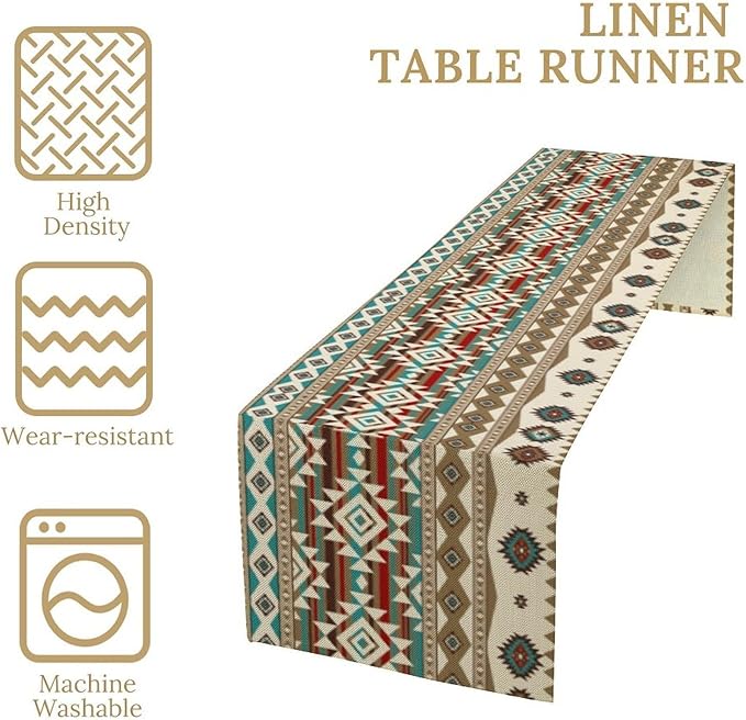 Aztec Table Runners,Retro Country Tribal Boho Geometric Native American Pattern Table Cloth for Kitchen Dining Table Decoration for Home Party Decor 13x60 Inch