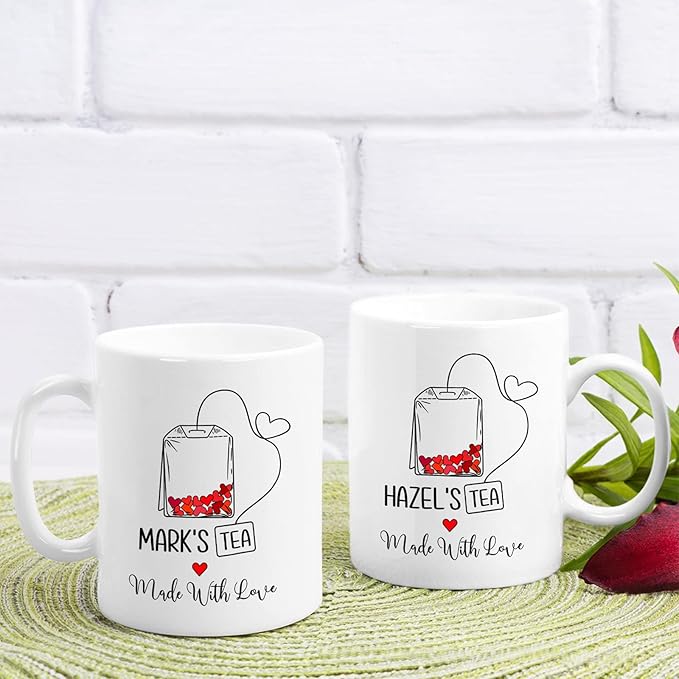 Personalized Couples Made With Love Mug Set, Couple Personalized Mug With Name, Customized Couple Set Coffee Mug, Cup Gifts For His And Hers, Custom Name Ceramic Mug Set Of 2, White 11oz Or 15oz