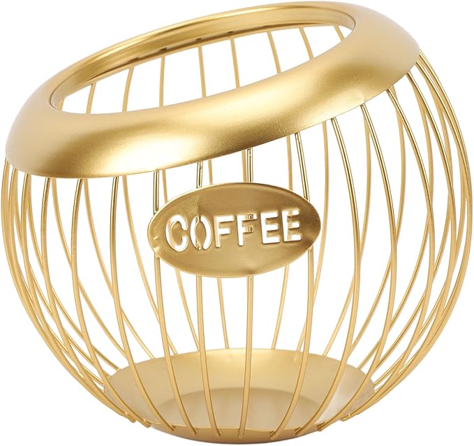 Coffee Pod Holder for Countertop, Coffee Pod Basket Metal Capsule Storage Basket Metal Coffe Pods Storage Large Capacity Coffe Station Organizer (Gold)