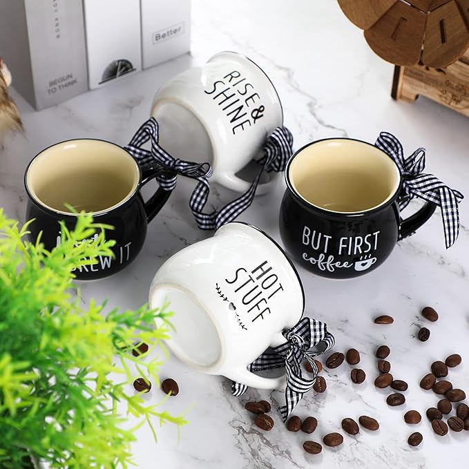Patelai 4 Pcs Mini Espresso Cups 5 oz Coffee Mugs Set with Handle for Coffee Bar Tiered Tray Farmhouse Kitchen Decoration Holiday Party Gift