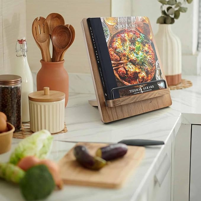 Wood Cookbook Stand Cookbook Holder: Kitchen Adjustable Cookbook Holder Recipe Stand for Counter Brown