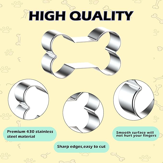8PCS Dog Bone and Dog Paw Print Cookie Cutters Set, Stainless Steel Metal 4 Sizes Dogs Bone Paw Shape Cookie Cutter, Dogs Theme Party Cookie Cutter Molds for Homemade Treats Baking