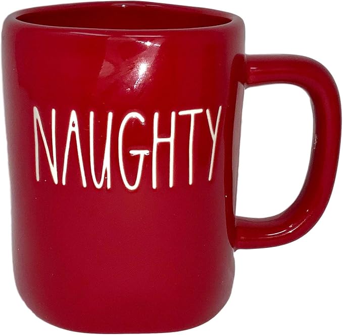 RAE DUNN RED NAUGHTY OR NICE MUG SET - Artisan Collection BY MAGENTA – 2 Pack – 1 Red Naughty Mug and 1 Red Nice Mug – Which one are you?