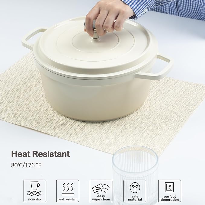 AHHFSMEI Placemats Set of 8 Washable Woven Vinyl Placemats for Dining Table Heat Resistant Non-Slip Stain Resistant Table Mats for Kitchen & Home Decor(Multi Beige,8)
