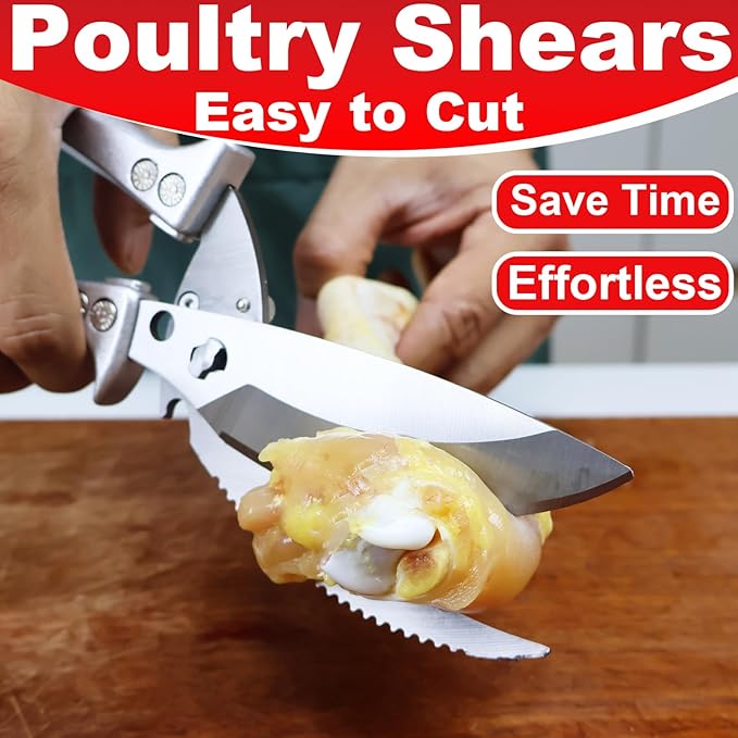 Heavy Duty Poultry Shears - Kitchen Scissors for Food, All Purpose - Chicken & Fish Shears - Easily Separable, Dishwasher Safe (Silver)