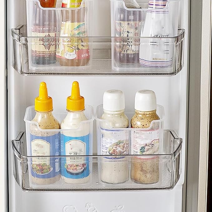 Crystal Clear Freezer Storage Bins, 4 Pack Clear Plastic Bins for Refrigerator and Pantry,Freezer Organizer Bin,Stackable Kitchen Cabinet Organizer with Handles,for Frozen Food,Meat & Veggies