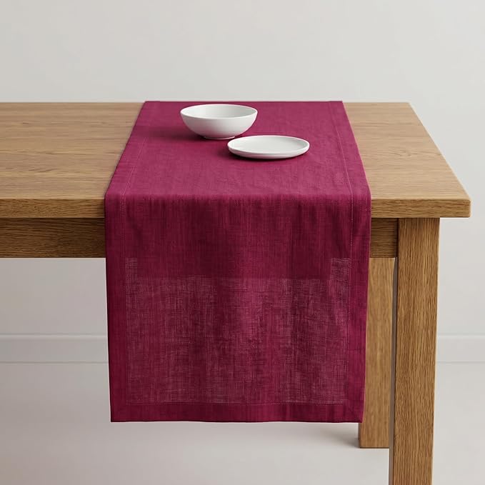 Solino Home Linen Table Runner 72 Inches Long - 100% Pure Linen Beet Table Runner 14 x 72 Inch - Diana Medium Weight