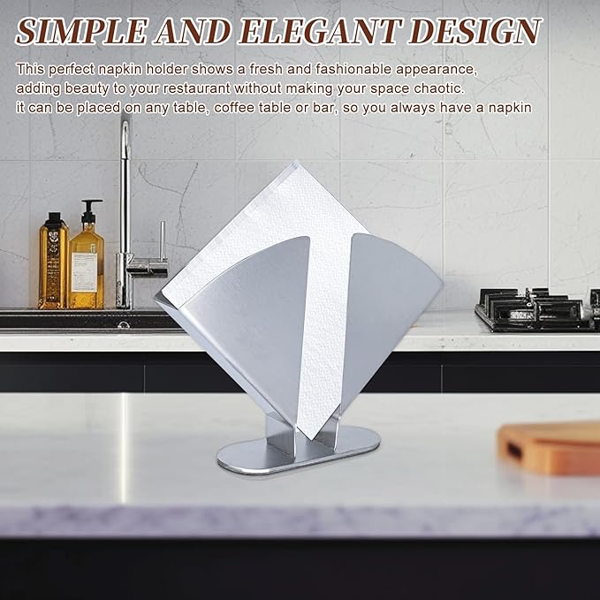 Silver Napkin Holder - Stainless Steel Napkin Holders for Tables - Modern Serviette Holder -Dining Table Napkin Holders for Kitchen Perfect for Outdoor Events