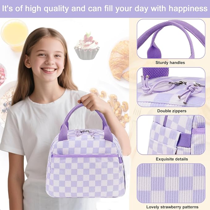 LEDAOU Insulated Lunch Box Corduroy Lunch Tote Bags Leakproof Cooler Lunch Case for Travel Work Picnic