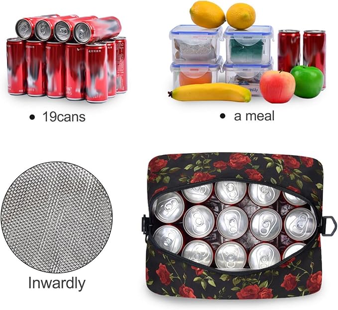 ALAZA Red Rose Flower Floral Insulated Lunch Box Reusable Cooler Bags with Shoulder Strap for Women Men Adults, 19-Can (12.5L)