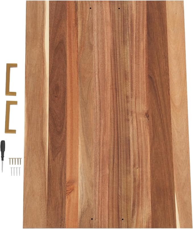 Noodle Board, 29x21in Acacia Wood Stove Top Cover, Kitchen Counter Protector w/Gold Handles, Modern Rectangular Cutting Board, Home Extra Workspace Sink Cover, Easy Clean Decorative Tray, Wood Color