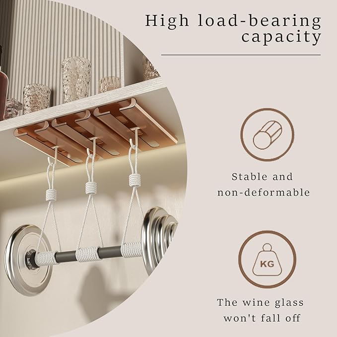 2Pack Wine Glass Holder - Under Cabinet, No Drilling Installation, Stemware Rack for Kitchen and Bar (Amber)