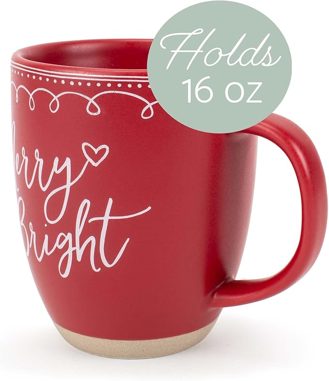 Elanze Designs Merry Raw Clay Bottom Red 16 ounce Ceramic Christmas Coffee Mug