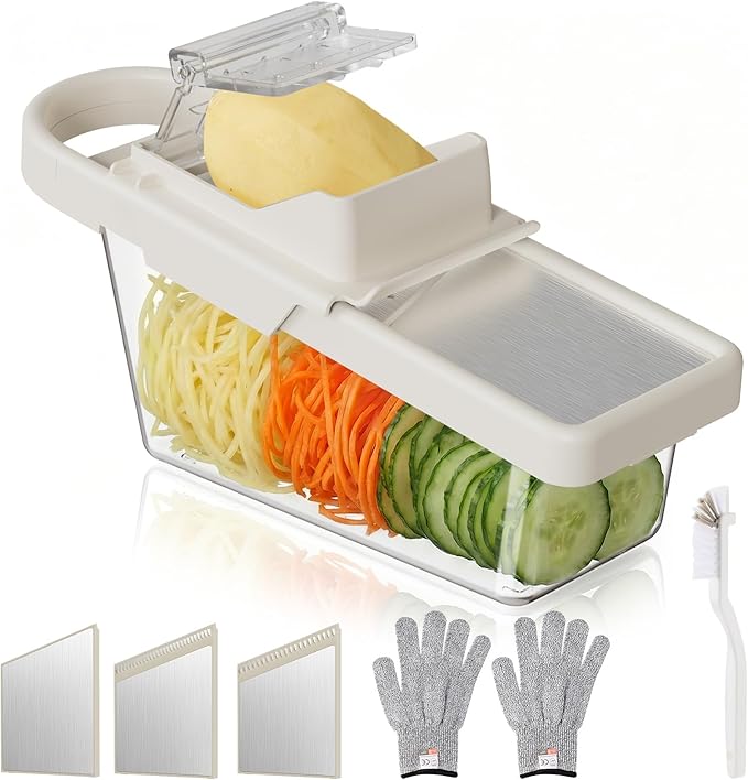 Adjustable Mandoline Slicer For Kitchen With Container,Veggie Chopper,Mandoline Food Slicer,Mandolin,Salad Chopper,Tomato,Potato Slicer,Cucumber,Fruit And Onion Cutter(3 Blade In 1)