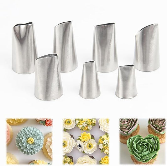 Rose Piping Tip Set, 7-Piece Stainless Steel Cake Decorating Tips, Suitable for Cake Decorating, Piping, Cookies, Cupcakes. Fondant Buttercream or Bean Paste Baking Tools