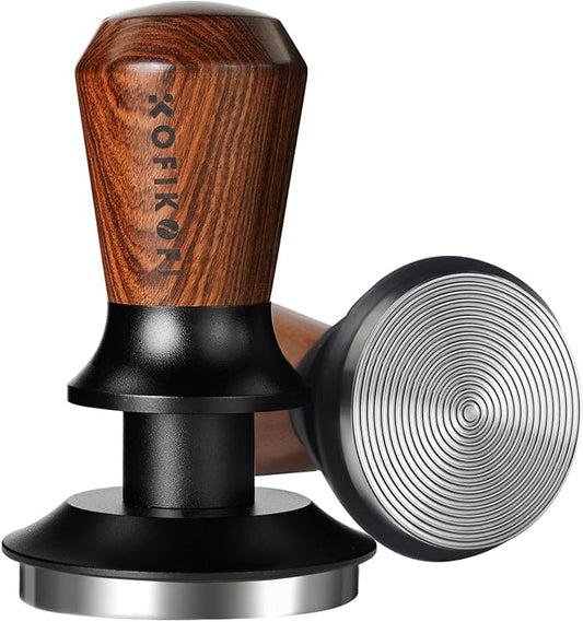 58mm Espresso Tamper, Coffee Tamper with 30lbs Spring Loaded, Espresso Coffee Tamper with Stainless Steel Ripple Base and Rosewood Handle Fits for E61,Breville and All 58mm Espresso Machines