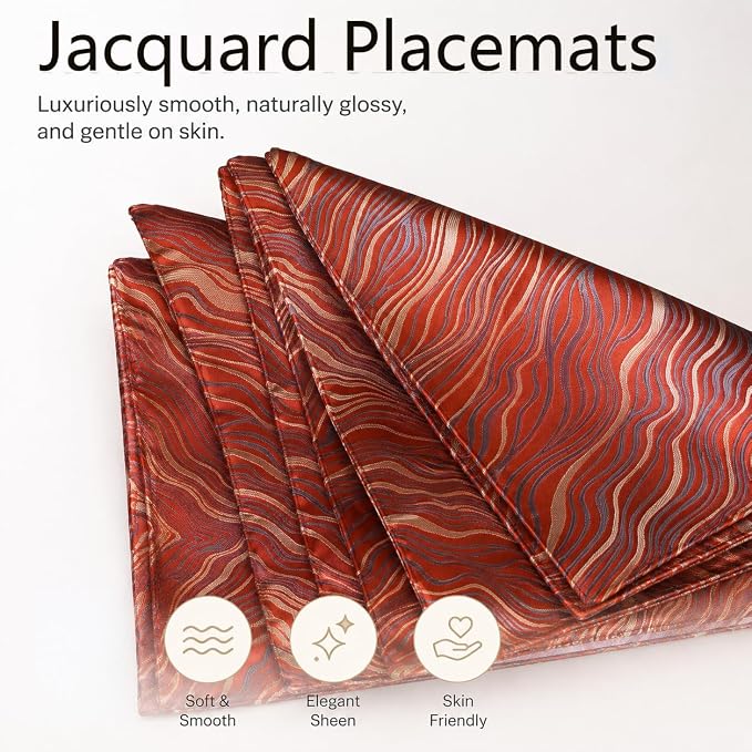 Orange Placemats Set of 4, 12x18 Inch Mountain-Inspired Jacquard Place Mats, Double Sided Reversible Non Slip, Irregular Woven Texutre Table Mats, Modern Dining Table Decor for Kitchen