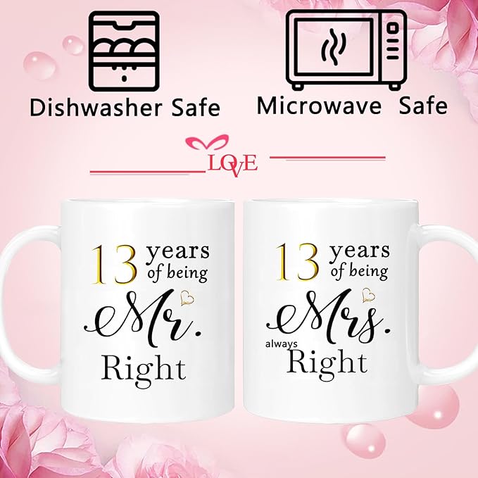 13th Anniversary Coffee Mugs Set of 2, 13 Year Anniversary Wedding Gifts Decorations for Couple Parents Men Women Husband Wife Him Her, Gift Box Packaging, 11oz