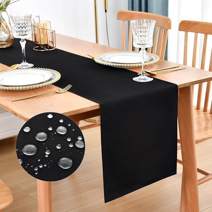 Farmhouse Rustic Table Runner Black Faux Linen Table Runners Water Resistant Table Runner 60 inches Long for Living Room Dresser Bedroom Kitchen Dining Party 13x60 Inch