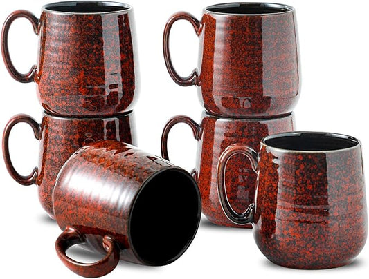 Hasense Coffee Mugs 8 oz, Ceramic Small Espresso Cups Set of 6, Mini Cups with Handle for Coffee, Tea and Cocoa, Modern Mugs for Mother's Day Gift, Dishwasher & Microwave Safe, Red