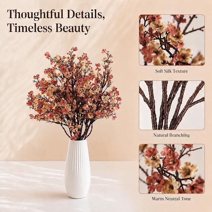 Mandy's Beige Brown Artificial Baby’s Breath Flowers 6 Bundles Silk Gypsophila, 18.5 Inch European Style Modern Home Decor Centerpiece, Neutral Wedding Flower Arrangements