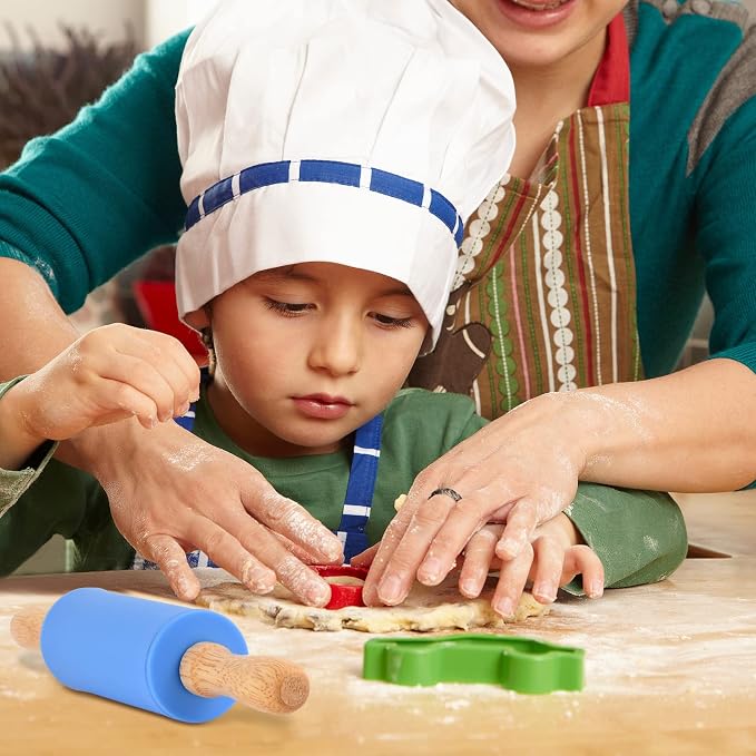 Mini Silicone Rolling Pin for Kids, Non-stick Surface Wood Handle, 9 Inch 20 Pack