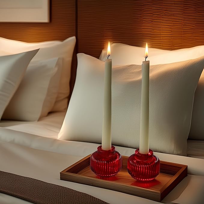 Kate Aspen Red Ribbed Taper Candle Holders for Candlesticks Set of 4 - Christmas Decor, Holiday Candle Holders, Red Candlesticks & Votive Candle Holder for Christmas Table Centerpieces