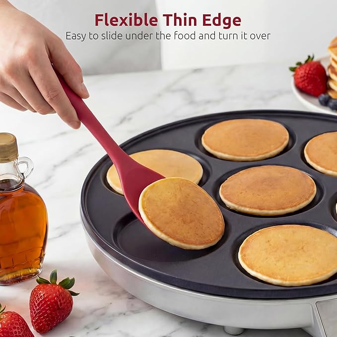 600ºF Heat Resistant Spatula Spoon: U-Taste Flexible Silicone Cooking Scoop Spoonula, Serving Mixing Scraping Food in Non-Stick Pan Cookware, Seamless Multifunctional Kitchen Utensil (Red)